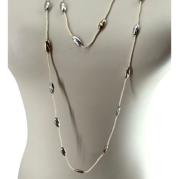 J Jill Layered Necklace Silver Gold Beaded Coastal Treasures Station Adjustable - Picture 12 of 15